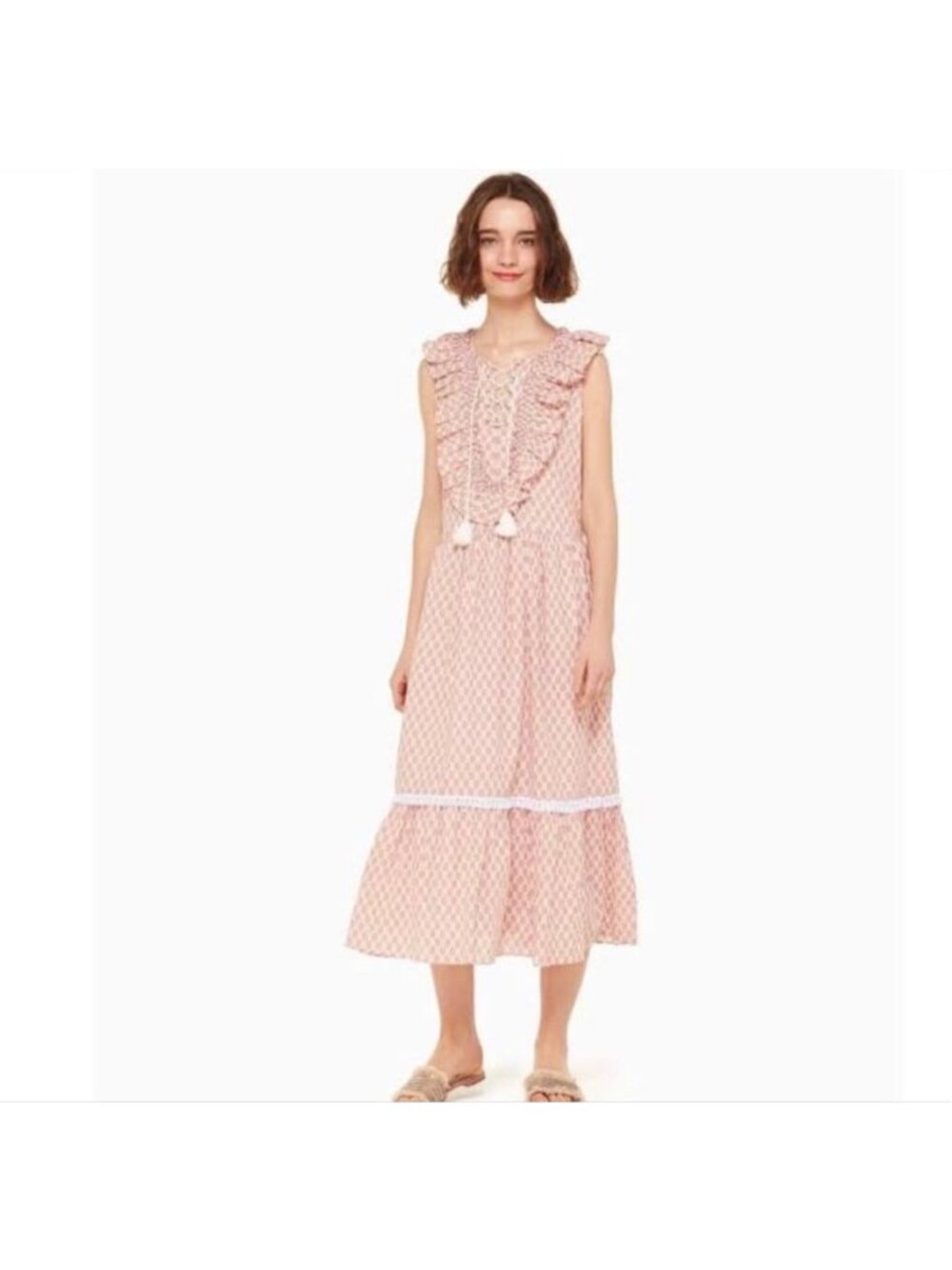 Kate Spade Arrow Stripe Lace Up Maxi Dress Size XXL Pink White Sleeveless Cotton